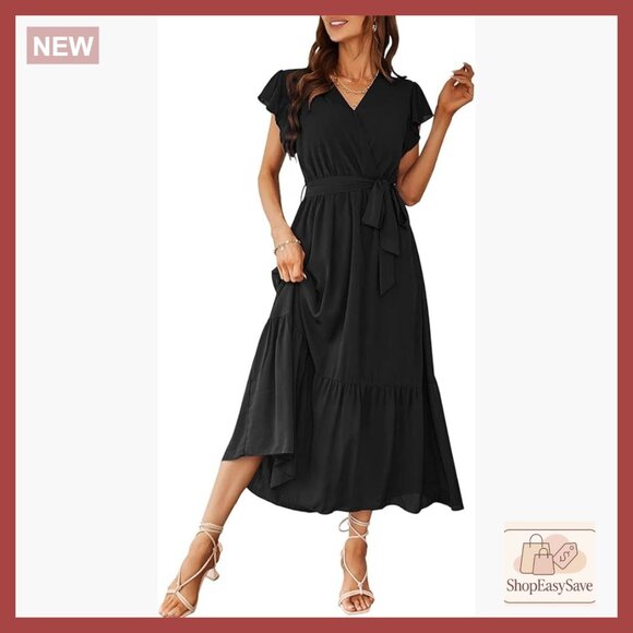 Dresses & Skirts - Floral Boho Maxi Dress Wrap V Neck Ruffle Long Flowy Summer Wedding Guest